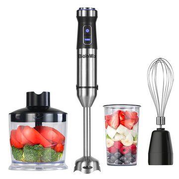 Biolomix 1100W High Speed Immersion Hand Stick Blender Mixer Includes 500mL Chopper and Whisk 600mL Smoothie Cup Stainless Steel Blades