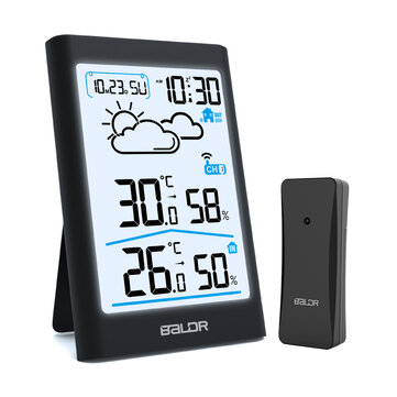 BALDR LCD Digital Smart Wireless Weather Station In/Outdoor Thermometer Hygrometer Remote Sensor Alarm Time Clock Weather Forecast