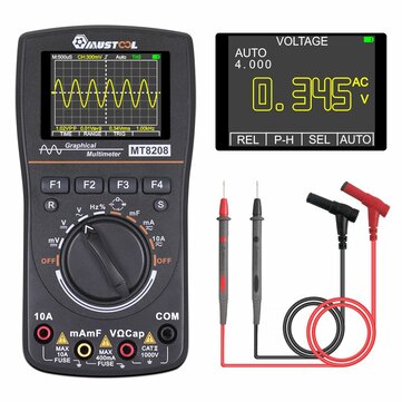 MUSTOOL MT8208 HD Intelligent Graphical Digital Oscilloscope Multimeter 2 in 1 With 2.4 Inches Color Screen 1MHz Bandwidth 2.5Msps Sampling Rate for DIY and Electronic Test Upgraded from MT8206