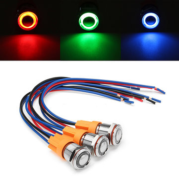 Black 12v 4pin Car 12mm Push Button currently Switch LED Power 