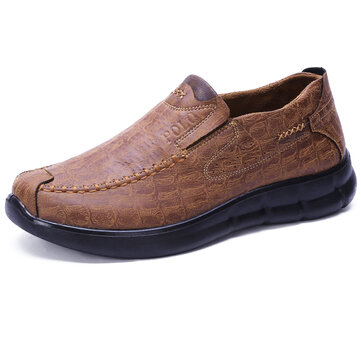 comfy sole slip on leather oxfords at Banggood
