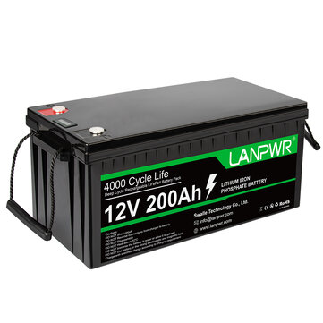 [EU Direct] LANPWR 12V 200Ah LiFePO4 Lithium Battery Pack Backup Power 2560Wh Energy 4000+ Deep Cycles Built-in 100A BMS 46.29lb Light Weight Support in Series Parallel Perfect for Replacing Most of Backup Power RV Boats Solar Trolling Motor Off-Grid