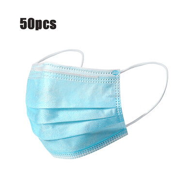 50Pcs Disposable Mouth Face Masks 3－layer Respirator Mask Dust－Proof Personal Protection