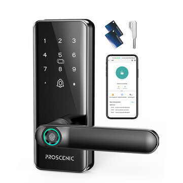 [US Direct] Proscenic L40 Smart Door bluetooth Lock Fingerprint/APP Password Key IC Card Unlock Intelligent Anti-theft Door Lock IP54 Home Lock Work with Alexa Google Assistant