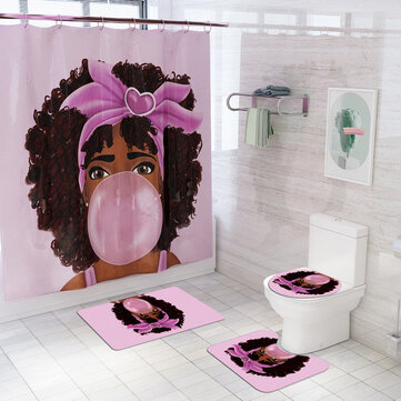 Badezimmer Set Rutschfest Teppich Toilette Deckel Badematte Duschvorhang 