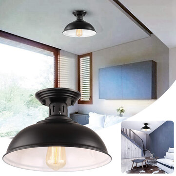 Semi Flush Mount Ceiling Light Fixture Farmhouse Black Close to Ceiling Lighting Industrial Decor Lamp for Kitchen Island Bedroom Living Room Foyer Hallway Entryway Office Closet