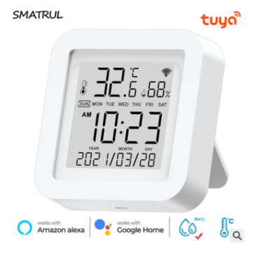 Smatrul Tuya WIFI Wireless Temperature And Humidity Sensor Indoor Smart Digital Display Electronic Thermometer Works With Alexa And Google Home
