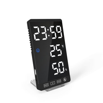 Smart Mirror LED CLock Decorative Phone Charger Alarm Clock 4-level Brightness Digital Clock with Weather Temperature Display USB Port