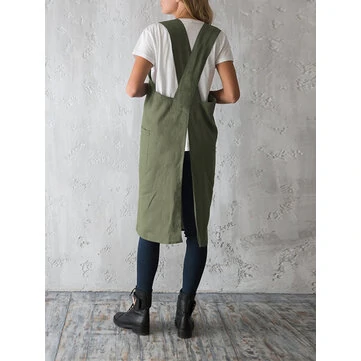 Women Vintage Japanese Style Cotton Aprons Dress with Pocket