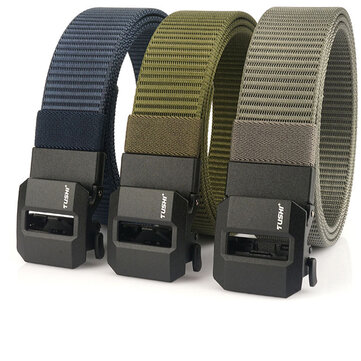 TUSHI 120cm Length Luxury Metal Tactical Belts Automatic Buckle Nylon Quick Dry Sports Belts For Outdoors Hiking Cycling