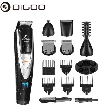 Digoo DG-800B 12 in 1 Hair Clipper Kit Men's Electric Grooming Trimmer for Beard Nose Ear Facial Body Waterproof USB Rechargeable Cordless