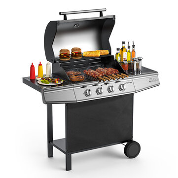 Blitzwolf BW-GO1 Gas Barbecue Grill Trolley with 4 Stainless Steel Burners and Stand Grill with Lid and Thermometer