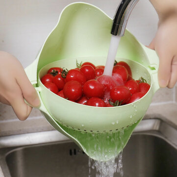 30%OFF for Kitchen Double Drain Basket 360° Rotation Fruit Vegetable Bowl Noodles Rice Washing Strainer Home Pool Drainer Organizer