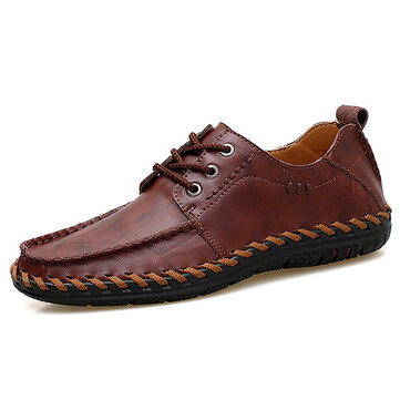banggood shoes men comfy hand stitching genuine leather side zipper slip on oxfords
