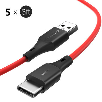 5 Pack BlitzWolf BW TC14 3A USB Type C Cable Fast Charging Data Sync Transfer Cord Line 3ft or 0.9m For Samsung Galaxy Note 20 Huawei P40 Mi10 OnePlus 8