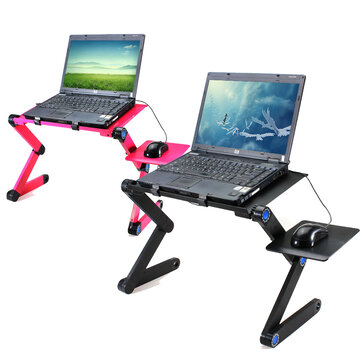 360 Folding Laptop Desk Computer Table 2 Holes Cooling Notebook Table with Mouse Pad Laptop Stand － Rose Re