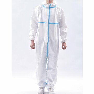 Disposable Hooded Protective Clothing Suit Long Front Zipper Coverall XXL 180CM