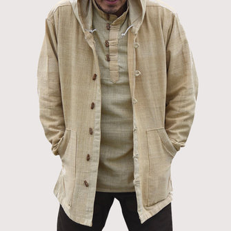 Down to 23.99 for Mens Vintage Chinese Style Cotton Hooded Buckle Big Pocket Plus Size Coat