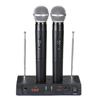 UHF Wireless Microphone System with LCD Display Dual Handheld for Speech Karaoke Meeting Party