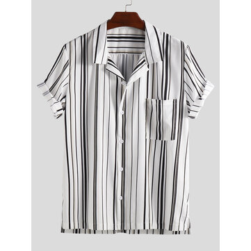 Mens Summer Short Sleeve Stylish Striped Shirts