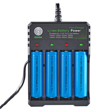 BMAX 4 Slot 18650/14500/16650/16340 Li-ion Battery Charger EU Plug AC Plug Portable Charger