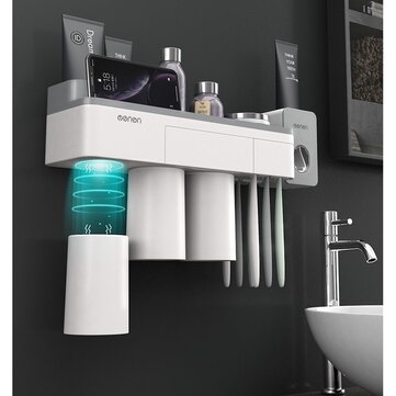 Jordan&Judy Mutifunctional Magnetic Toothbrush Holder with Toothpaste Squeezer Cups Bathroom Storage Rack Nail Free Mount for Shaver Toothbrsuh Phone