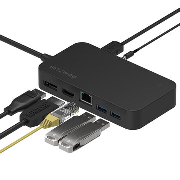 BlitzWolf® BW-TH7 7 in 1 Surface Docking Hub with 2-Port USB 3.0 USB 2.0 DC5V IN RJ45 Gigabit Ethernet DP HD Port Adapter