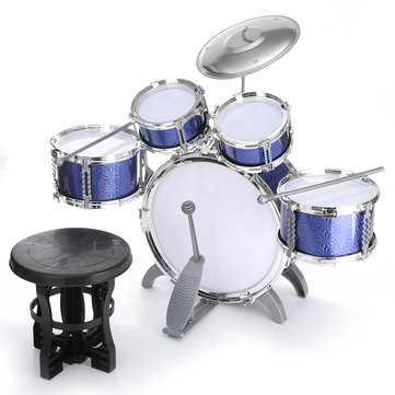 10% OFF for Kids Jazz Drum Set Kit Musical Educational Instrument 5 Drums 1Cymbal with Stool Drum Sticks Percussion Instrument