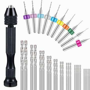 Drillpro 36 Pieces Hand Drill Set Include Pin Vise Hand Drill Mini Drills and 0.5-3.0mm Twist Drills and 0.3-1.2mm PCB Drill for Craft Carving DIY