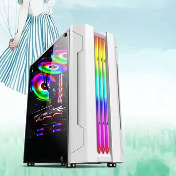 Gaming Case ATX Computer PC Cases with 280mm LED Rainbow Fan Desktop Computer Case Chassis RGB Light PC Case Tempered Glass