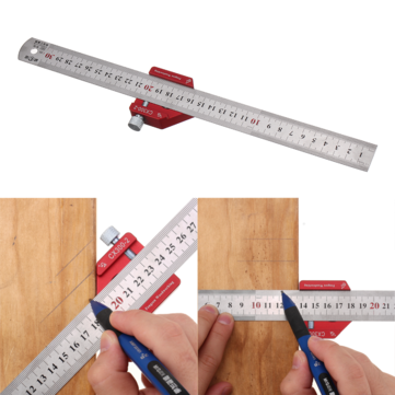 Drillpro CX300-2 Adjustable 45/90 Degree Metric and Inch Line Scribe Ruler Positioning Measuring Ruler 300mm Marking Ruler Woodworking Tool