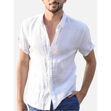 Comfy Cotton Breathable Summer Casual Shirts Plus Size Plain Simple Shirt for Men