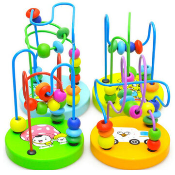 Baby Wooden Toy Mini Around Beads Wire Maze Educational Game Bauble